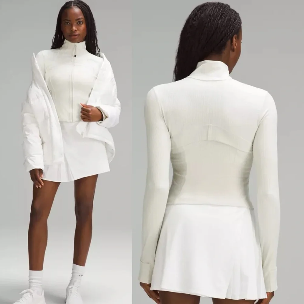 Lululemon Cropped Define Jacket zip up Ribbed Nulu Shine Off white 12 L - Picture 1 of 15